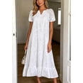 thumbnail image 4 of sicmoss Women's White Eyelet Lace Short Sleeve Midi Dress with Ruffle Hem Floral Cotton and Pocket, 4 of 7