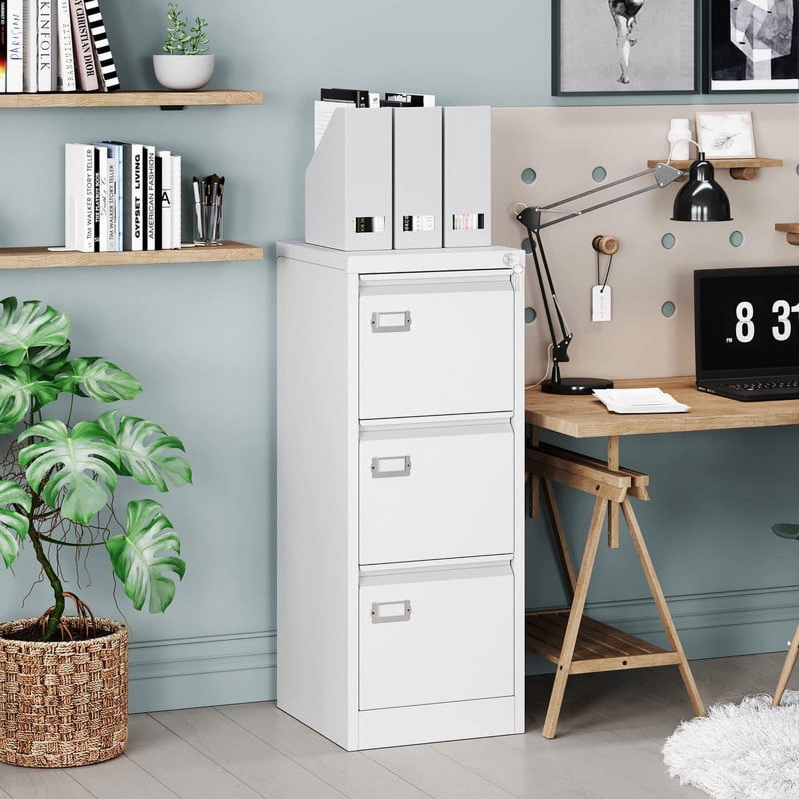 MIIIKO 3 Drawer File Cabinet with Lock,Metal Vertical Filing Cabinets for Home Office Storage A4/F4/Letter/Legal for Home Office-Assembly Required(White)