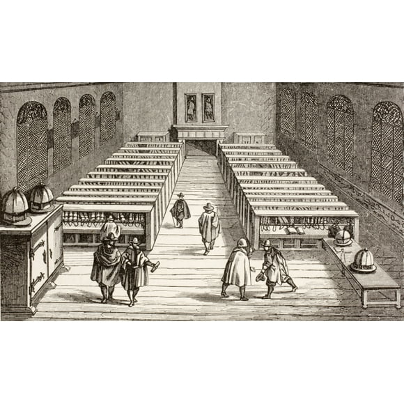 Library Of The University Of Leiden In The 17Th Century, Showing Chained Books. From Les Artes Au Moyen Age, Published Paris 1873. Poster Print (19 x 11)