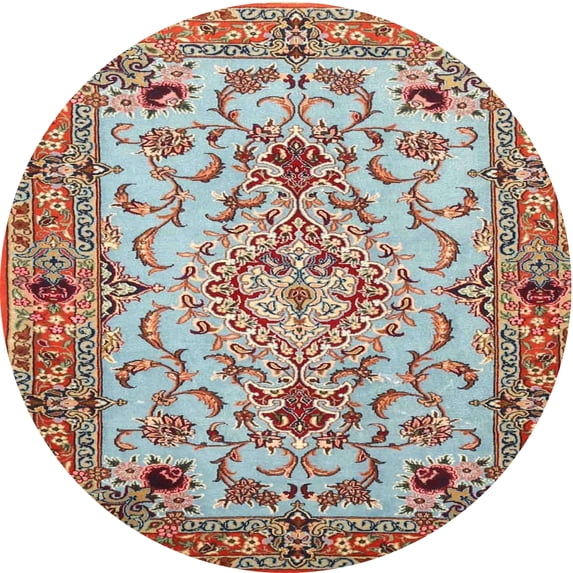 Ahgly Company Machine Washable Indoor Round Traditional Fire Brick Red Area Rugs, 4' Round