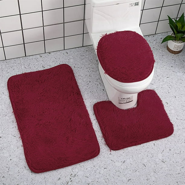 3 Piece Bath Rugs Set Bath Rug + Contour Mat + Toilet Seat Cover Super