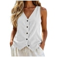 thumbnail image 2 of Tank Top for Women V Neck Button Up Sleeveless Spring Summer Winter All-purpose Corduroy Fashionable Tank White XXL, 2 of 6