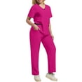 thumbnail image 5 of Black Scrubs Set,Women's Scrub for Women V-Neck Top & Cargo Pants, Comfortable Scrub Set Stretch Fabric - Hot Pink - M, 5 of 5