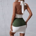 thumbnail image 4 of Birdeem Robe d'Été Serrée Aguichant pour Femmes Dos Ouvert Col Suspendu Couleur Contrastée Tricotée, 4 of 9