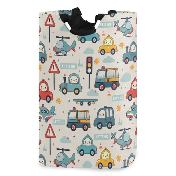 Ryvnso Cute Cars Trucks Pattern Large Storage Basket with Handles Collapsible Organizer Bin Laundry Hamper