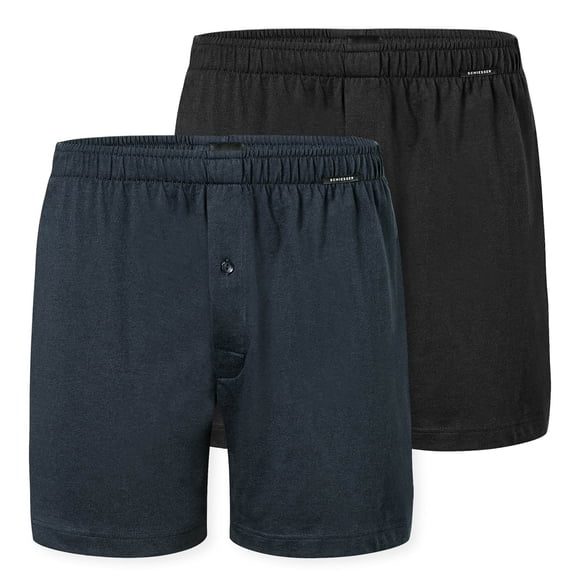 SCHIESSER Bóxers de punto para hombre, pack de 2 - Pack de 2 bóxers, algodón, liso Negro/Azul oscuro XL (X-Large)