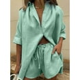 thumbnail image 6 of Women 2 Piece Outfit Summer Short Sleeve Top and Shorts Sweatsuit Set Bean Green S, 6 of 7