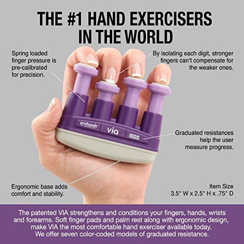 Prohands VIA Hand Exerciser Finger Exerciser Hand Grip Strengthener Spring Loaded Finger Piston System Isolate and Exercise Each Finger 6 lb Medium Tension Purple Via Walmart