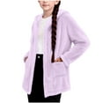thumbnail image 2 of Girls Fleece Jacket with Pockets Fuzzy Plush Hooded Sweater Cardigans Long Sleeve Casual Warm Winter Coat (14 Years, Purple), 2 of 7