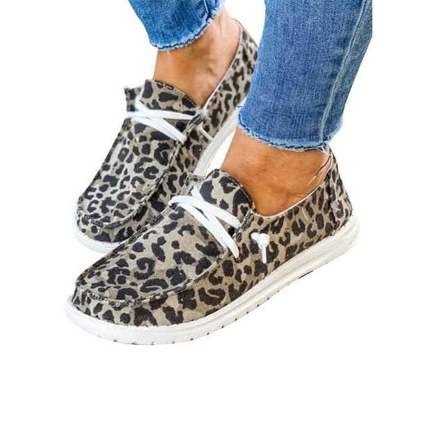 Manifesteren Welke oorsprong Gomelly Women's Casual Canvas Shoes Flat Leopard Print Lace Up Round Toe  Shoes - Walmart.com