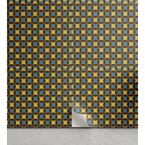 Ambesonne Retro Peel & Stick Wallpaper for Home, Geometric Tile 70s Style, 13"x72", Brown Blue and Yellow