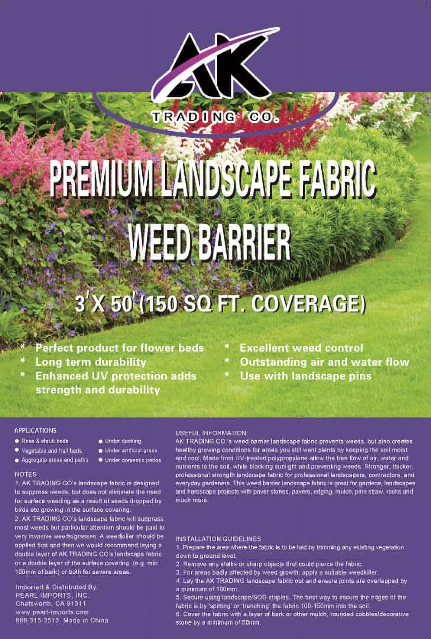 AK TRADING CO. Premium Thick Weed Barrier Landscape Fabric - Weed Blocker - Garden Fabric Roll - Commercial Weed Control Fabric with UV Protection (3 feet x 50 feet)
