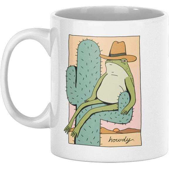LookHUMAN Ceramic Western Howdy Frog Mug - Novelty Gift, Double-sided Print Frog Cowboy Coffee Cup, Dishwasher Safe, Texas Mug, 11oz