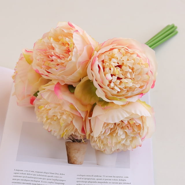 Xiao Hua ramos con un total de 10 flores y hojas de peonía artificial de seda para decoración del hogar, la oficina, la boda, la fiesta, el bar (color morado champán).