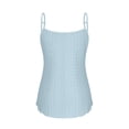 thumbnail image 6 of Women V Neck Sleeveless Spaghetti Strap Cami Top Casual Loose Eyelet Embroidery Solid Color Summer Tank Top with Half Zip Blue M, 6 of 8
