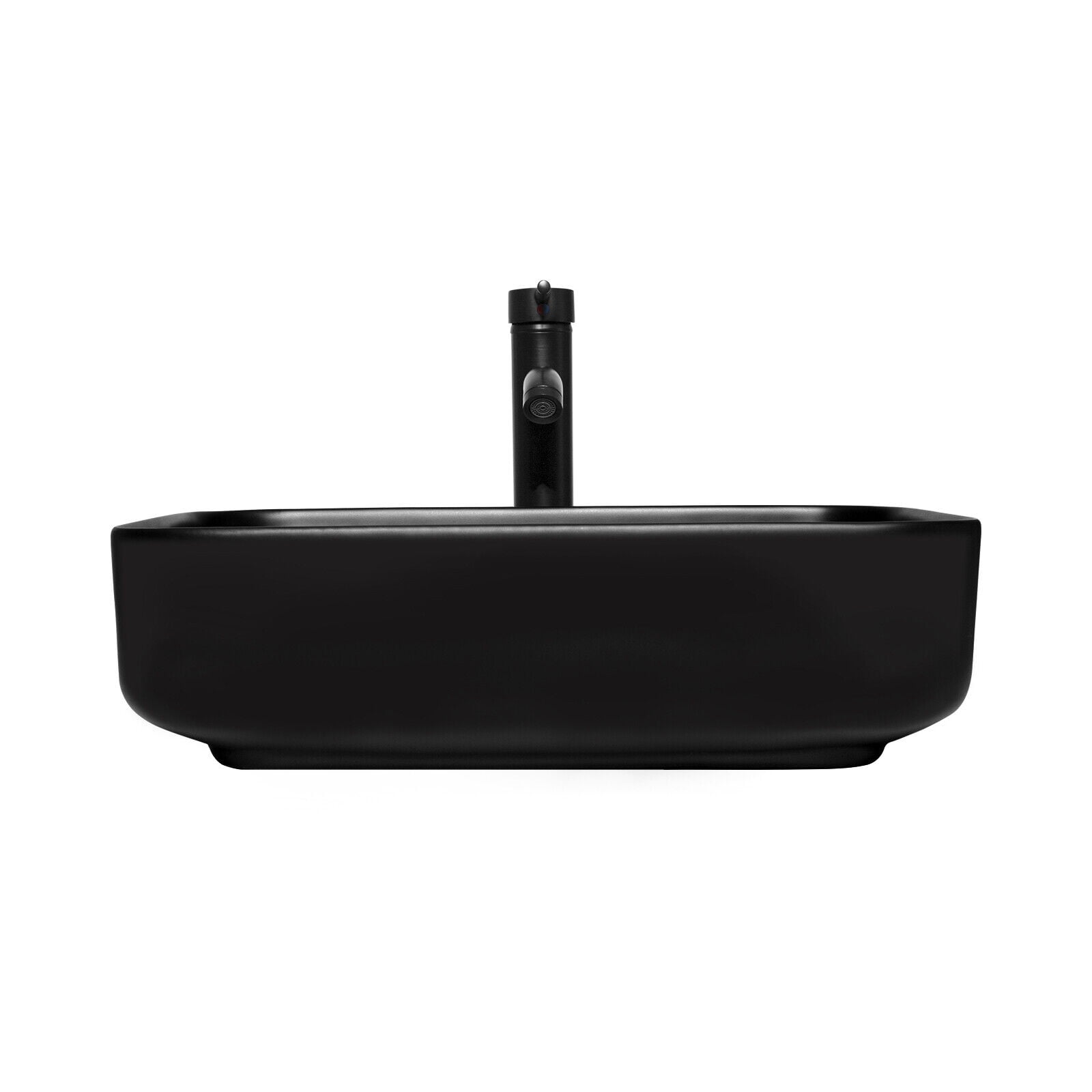 ELECWISH 24Inch Bathroom Vanity Set Wall Mounted Cabinet with/ Vessel Sink Mirror Shelf , PVC Panel Natural Cabinet with Black Side Panels(Cabinet + Sink)