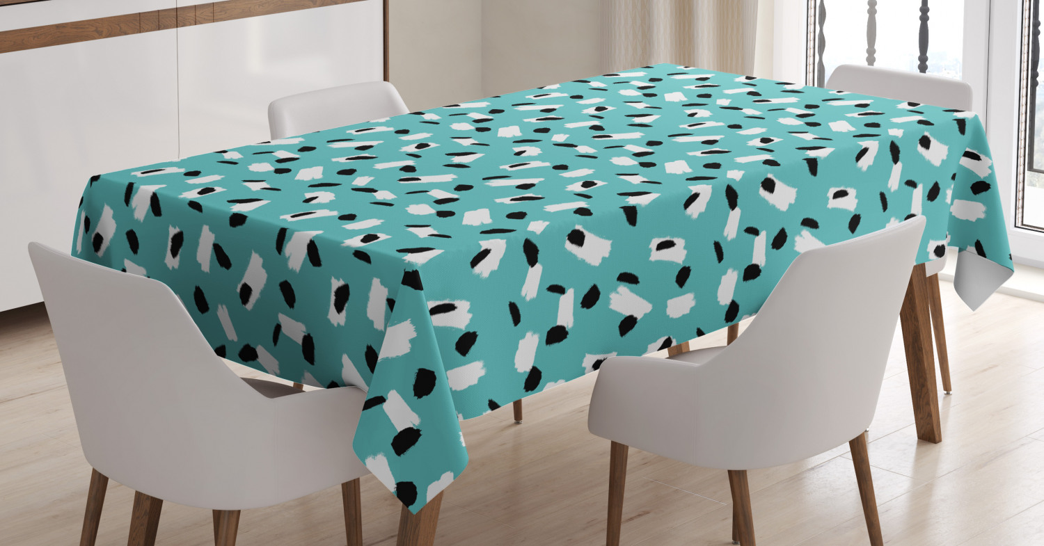Turquoise Blue Tablecloth, Artistic Repetitive Pattern with Creative Quirky Brushstrokes