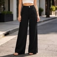 thumbnail image 2 of Women's High Waist Button Wide Leg Pants Loose Casual Trousers With Pockets For All, 2 of 6