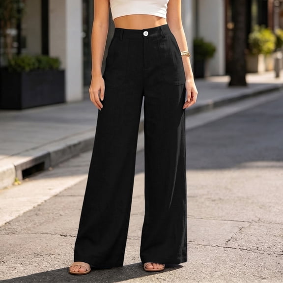 Kinrui Wide Leg Pants Women High Waisted Dressy Work Trousers Office Formal Daily Wear Slacks Black 2XL
