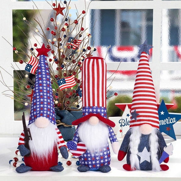 4Th of July Gnomes Djunllk Independence Day Long Velvet Beard Dwarf Doll, Patriotic Flag Print 4Th of July Decor for Home Office, Memorial Day Gift