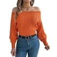 thumbnail image 2 of Womens Off the Shoulder Solid Cable Knitted Pullover Jumper Top Casual Long Sleeve Cropped Sweaters Orange Color L, 2 of 9