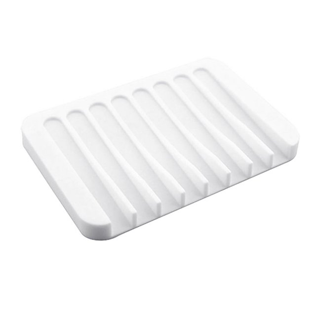 Bandeja de almacenamiento para jabón con drenaje de silicona antideslizante Farfi Home para baño (blanco)