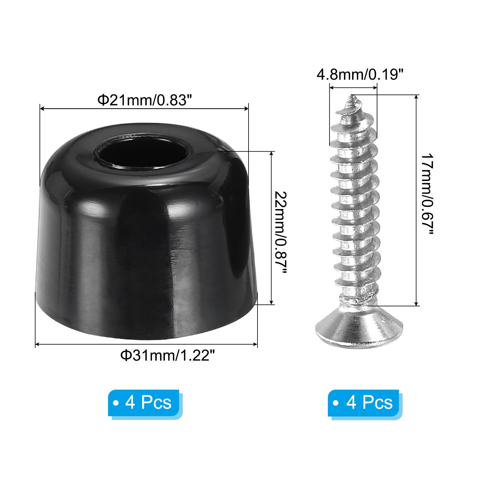 Unique Bargains Cutting Board Feet Round Rubber Bumpers Pads with Screws 0.2"x0.87" 4Pcs