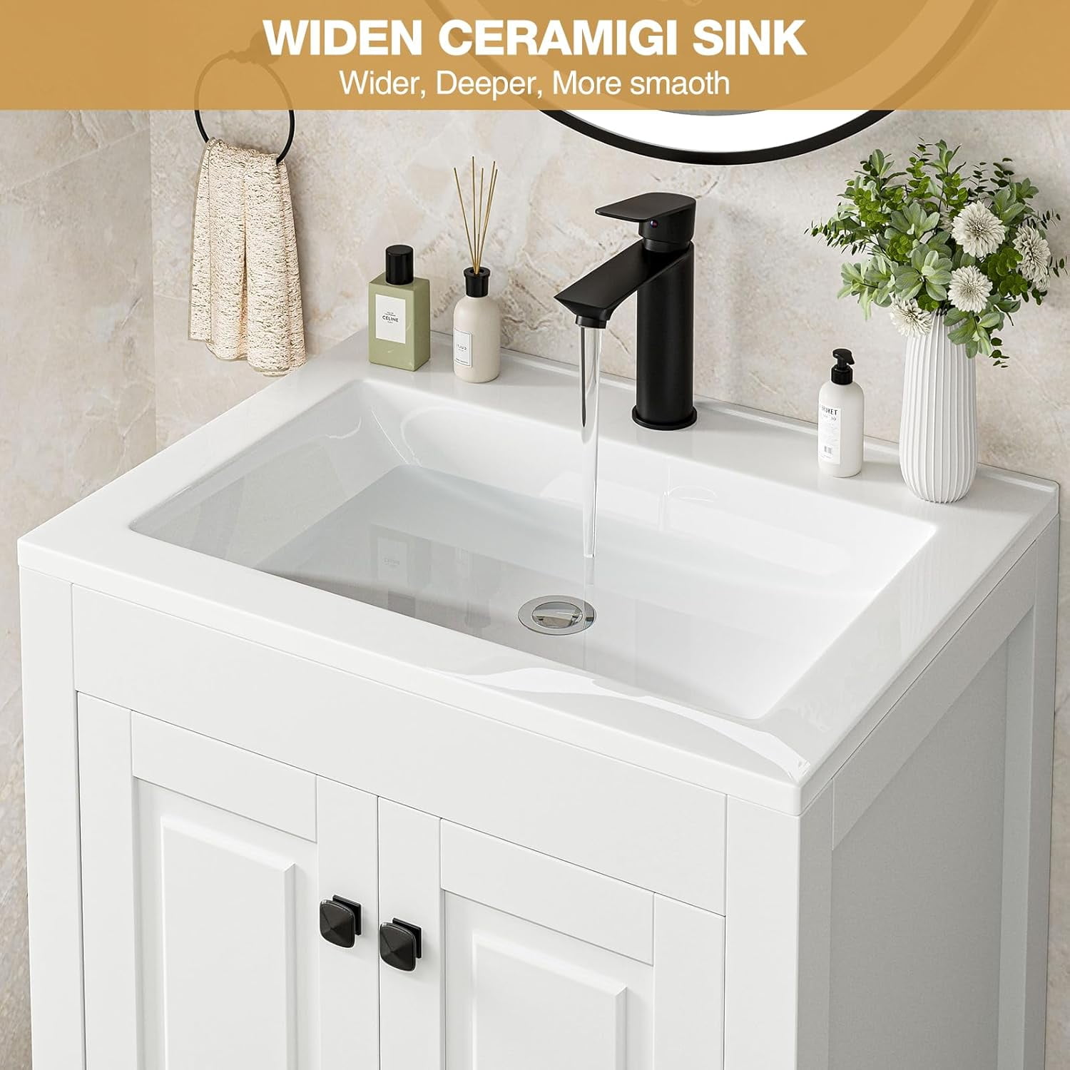 Reliancer Bathroom Vanity with Sink , Modern Thickened Bathroom Storage Cabinet, 24 inch