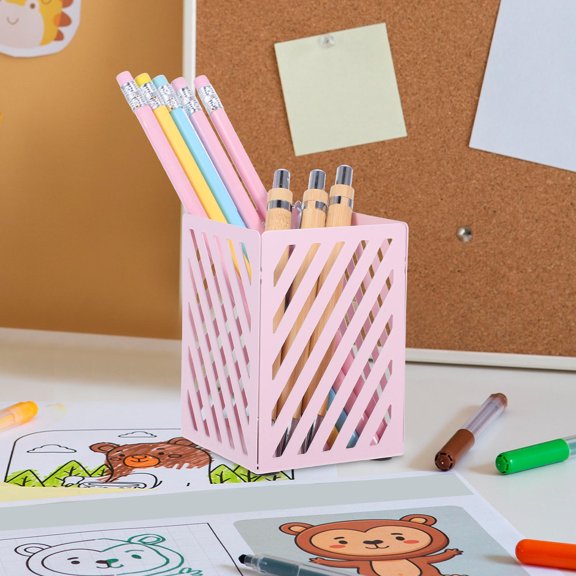 HEATSHAKING Multifunctional Pink Metal Pen Organizer for Desk Easy to Clean and Versatile