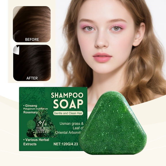 Herbal Shampoo Bar For Hair,Triangle Green Shampoos Soap with Usman Grass & Leaf of Oriental Arborvitae,Scalp & Hair Cleanse And Nourishes Hair Bar For Thinning,Dry & Damaged Hair