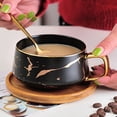 thumbnail image 4 of Inteprter Taza de cerámica de estilo nórdico, taza con diseño de canicas con cuchara, contenedor de comida para desayuno de avena, vaso, Teteras Negro/Corto Inteprter HA081675-01, 4 of 6