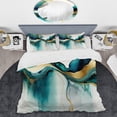 thumbnail image 2 of Designart "Teal and Gold Abstract Expressionism I" Modern Bedding Covert Set - Abstract Liquid Ink Turquoise Abstract Bed Set With 2 Shams, 2 of 6