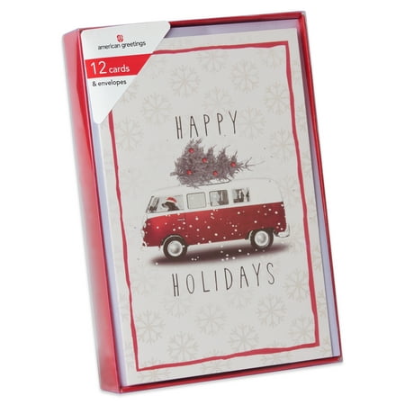 Christmas Tree Card American Greetings 12-Count Dog Driving Bus with Christmas Tree Boxed Cards with White Envelopes ()