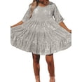 thumbnail image 2 of Women Sparkly Sequin Baby Doll Dress Short Sleeve Flowy Glitter Shinny Tunic Mini Dresses Party Concert Clubwear Dress, 2 of 9