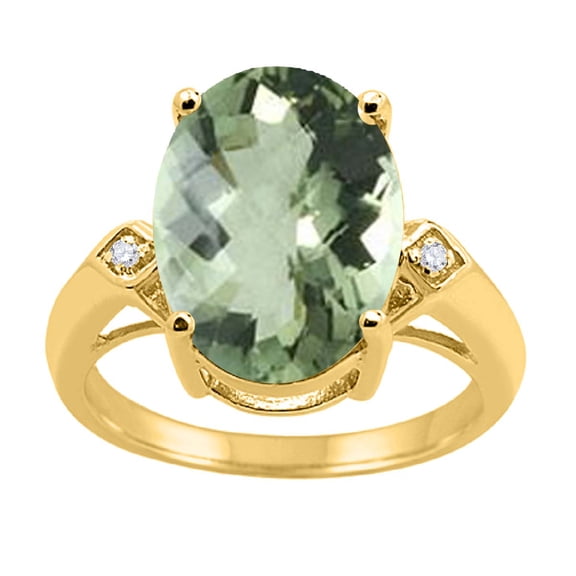 Mauli Jewels Rings for Women 14x10 MM Green Amethyst and Diamond Ring 4-prong 10K Yellow Gold