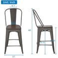 thumbnail image 7 of FDW 24" Bronze Metal Modern Indoor/Outdoor Dining/Kitchen High Back Wooden Seat Chair Set of 4, 7 of 7