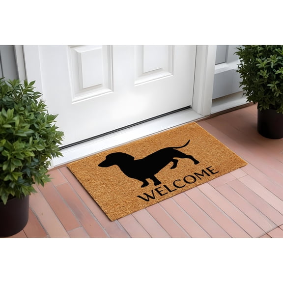 17" X 29" Natural and Black Coir Dachshund Welcome Outdoor Door Mat