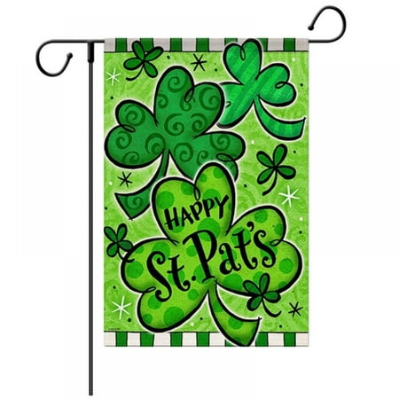 St Patricks Day Garden Flag 12"x18" Vertical Double Sided, Shamrock Happy St Patricks Day Flag, Evergreen Clover St Patricks Day Yard Flag for Patio Lawn Outdoor House Decor