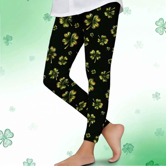 Cowsor Girls St Patrick's Day Printed Leggings Soft Stretch Comfortable Casual Pants For Daily Outdoor Wear