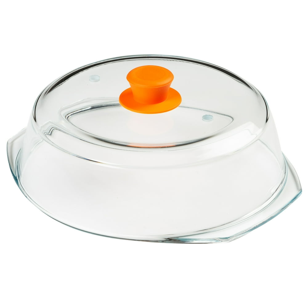 Microwave Tall Glass Plate Cover Splatter Guard Lid with Easy Grip