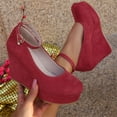 thumbnail image 6 of Willtoo Wedges for Women Closed Round Toe Ankle Strap Platform High Heel Wedge Pumps Dress Shoes Red, 6 of 6