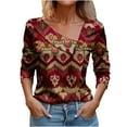 thumbnail image 2 of Craaazy Sweatshirt for Women Casual Printed Lapel Blouses V Neck 3/4 Sleeve Button Tops Gifts for Women, 2 of 3