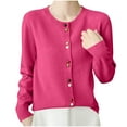 thumbnail image 3 of BiZtdJrK Womens Cardigan Crew Neck Long Sleeve Button Down Sweaters Solid Open Front Sweater Cardigans Comy Casual Outwear Hot Pink L, 3 of 5