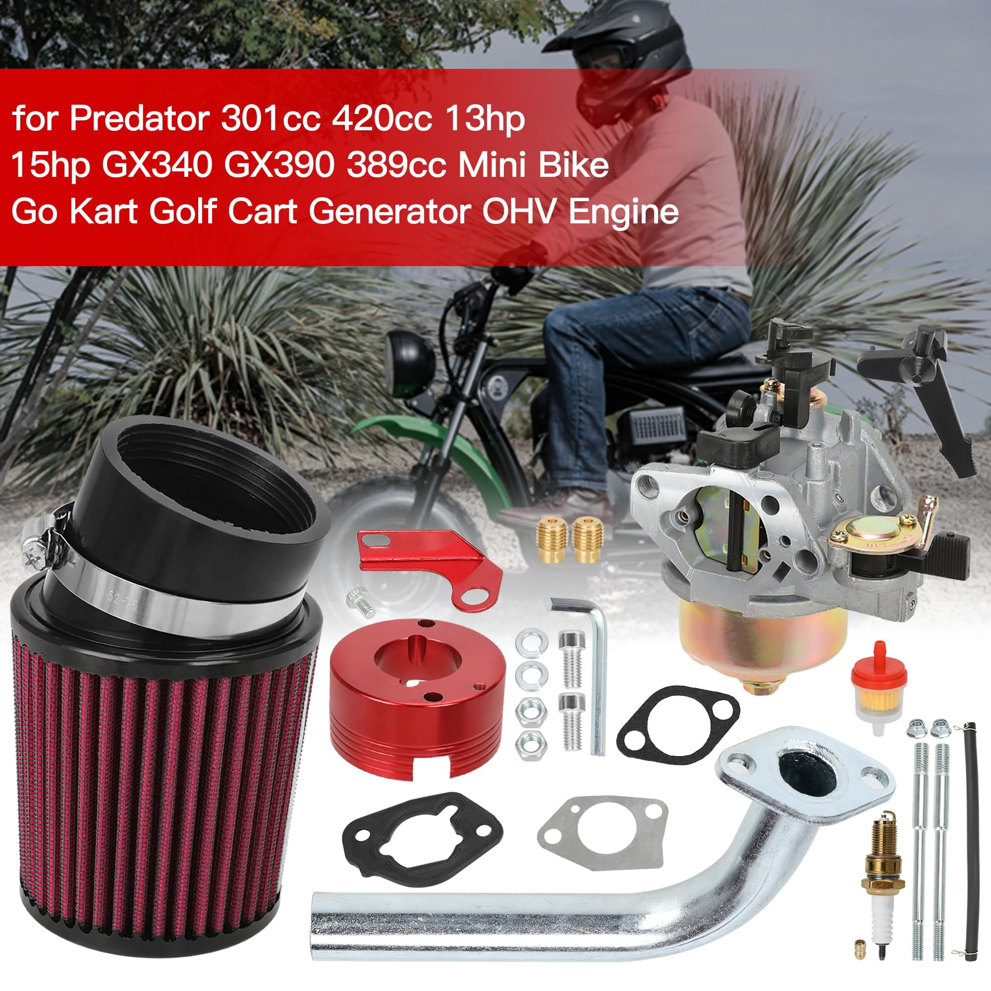 Mua MRELC Air Filter Adapter Jet Kit For Predator 301cc 420cc 11hp 13hp 15hp Gx340 Gx390 389cc Stage 1 Mini Bike Parts Go Kart Golf Cart Lawnmower Water Pump Pressure Washer Generator Ohv Engine Red B0b6zvv29q - View #9