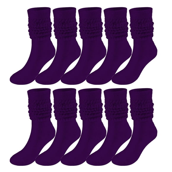 WTXUE Slouchy Socks, 5 Pairs Soild Color Socks Women Thigh High Boot Socks Soft Scrunch Socks, 4# Purple2