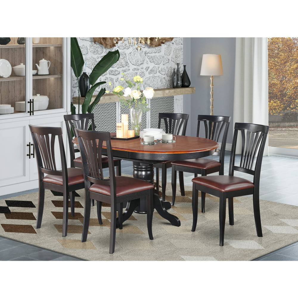 Dining Room Set-Oval Table With Leaf And 6 Dining Chairs-Finish:Black