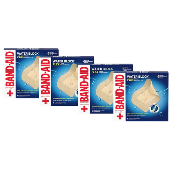 Band-Aid Brand Water Block Flex Waterproof Adhesive Pads, Large, 6 ct (Pack of 4)