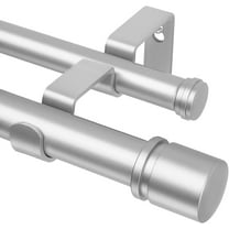 Double Curtain Rod 66 to 120 Inch,  1 Inch Heavy Duty Curtain Rods for Windows, Telescoping Double Drapery Rod with Simple Cap Finials, Silver