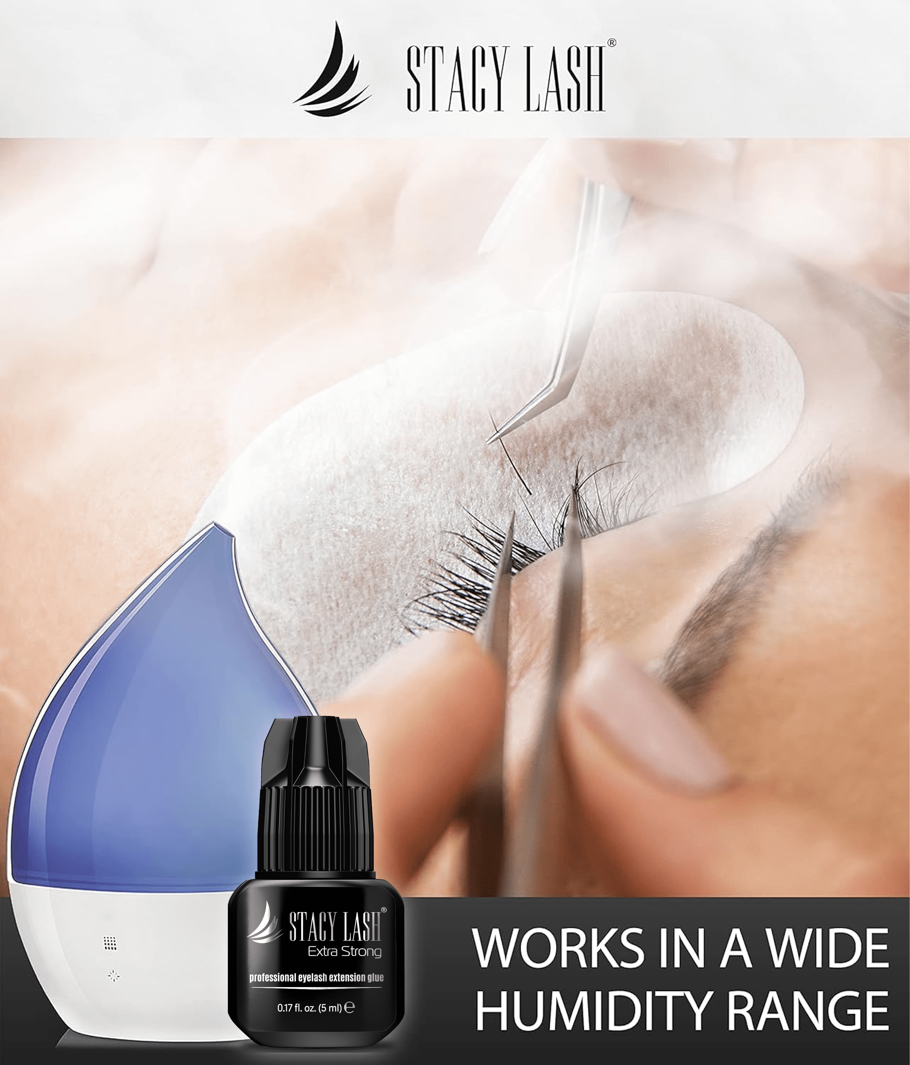 Stacy Lash Extra Strong Adhesive (0.17 fl.oz / 5 ml) / Black Cyanoacrylate Eyelash Extension Glue / Strong and Fast Drying Formula / Professional Use Only