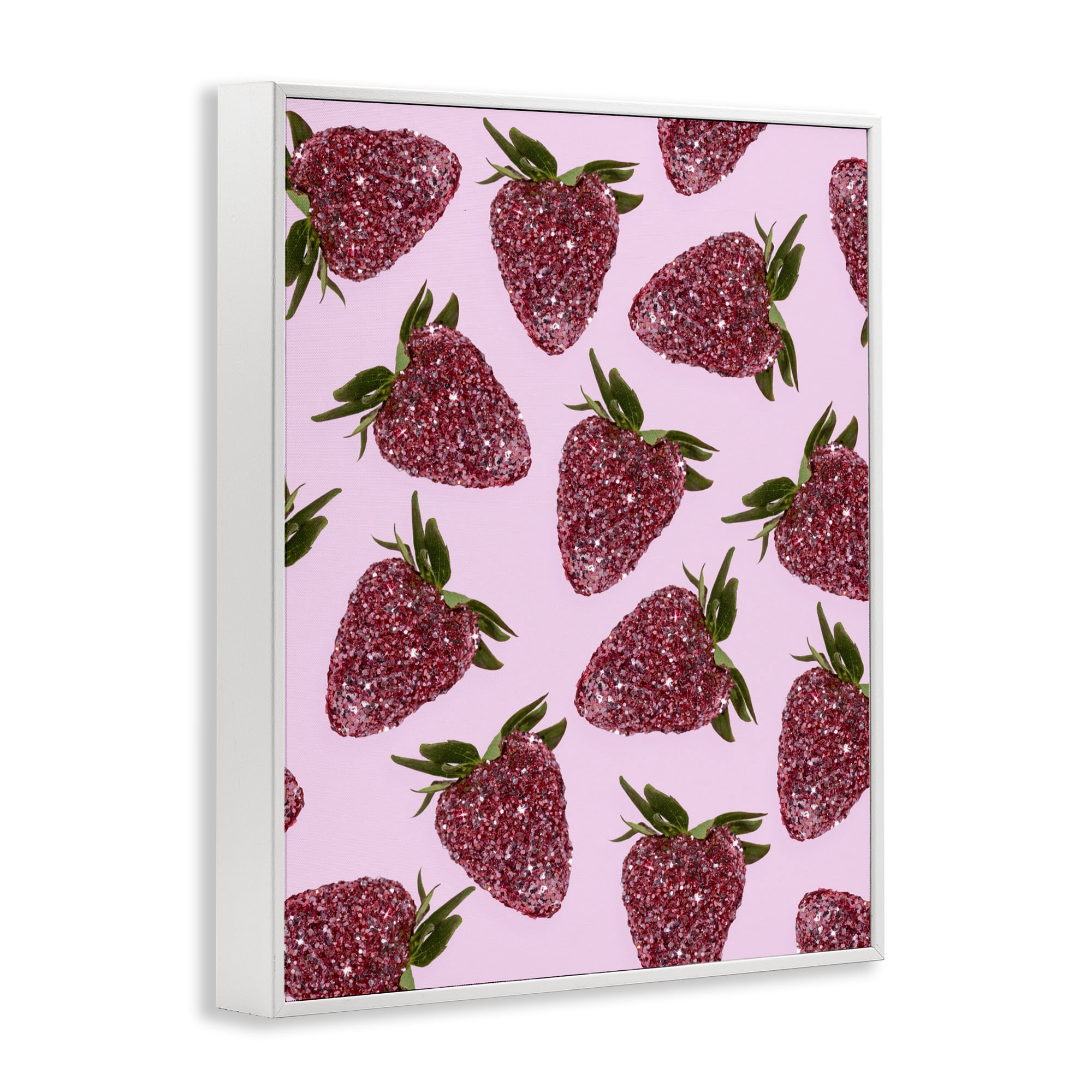 Stupell Industries Glimmer Strawberry Pattern White Framed Giclee Art, design by LISH Creative